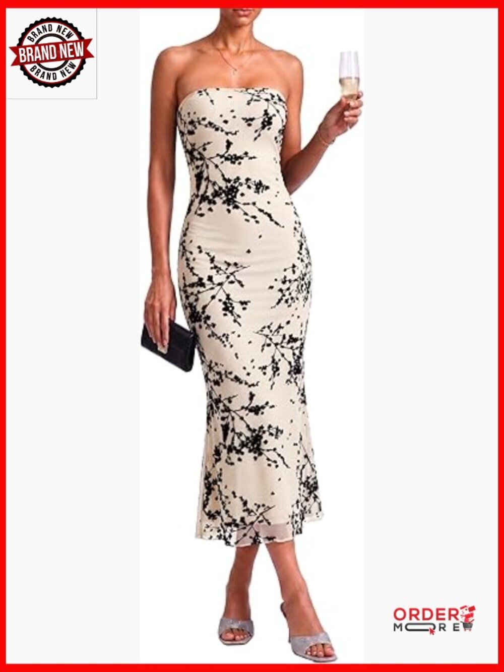 Strapless Floral Maxi Dress Bodycon Wedding Guest Cocktail Party